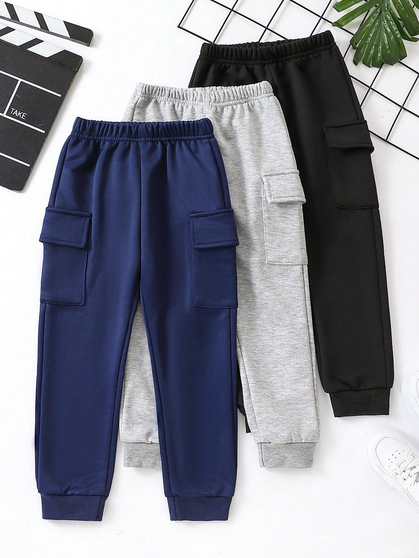 3 Pairs Of Young Boy Solid Color Casual Soft And Comfortable Trousers With Side Pockets Sweatpants And Sweatpants For Spring And Autumn