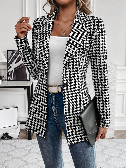 Women's Houndstooth Check Waist Slimming Blazer Jacket