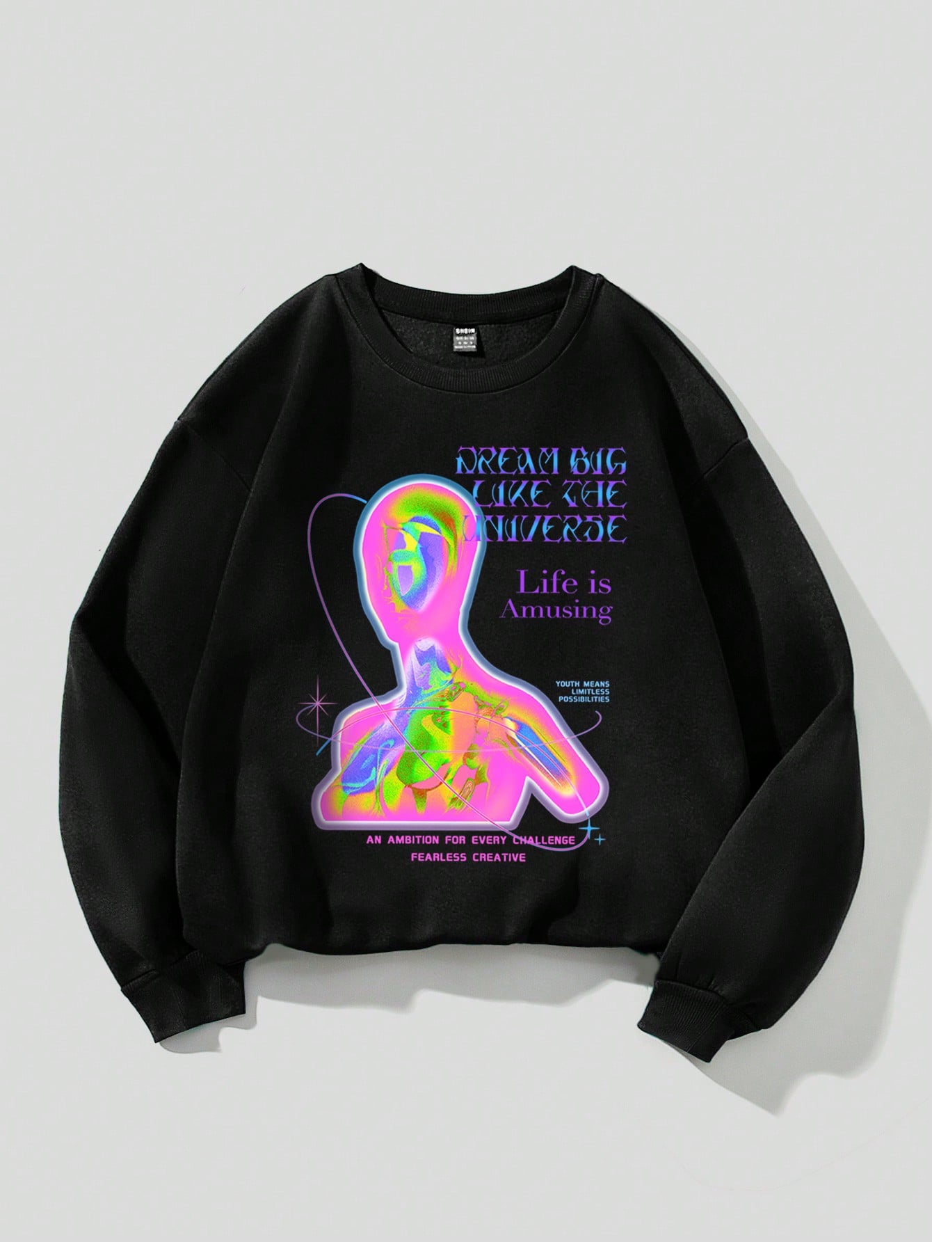 Casual & Simple Thermal Image Print Oversized Crew Neck Sweatshirt For Women, Suitable For Autumn/Winter