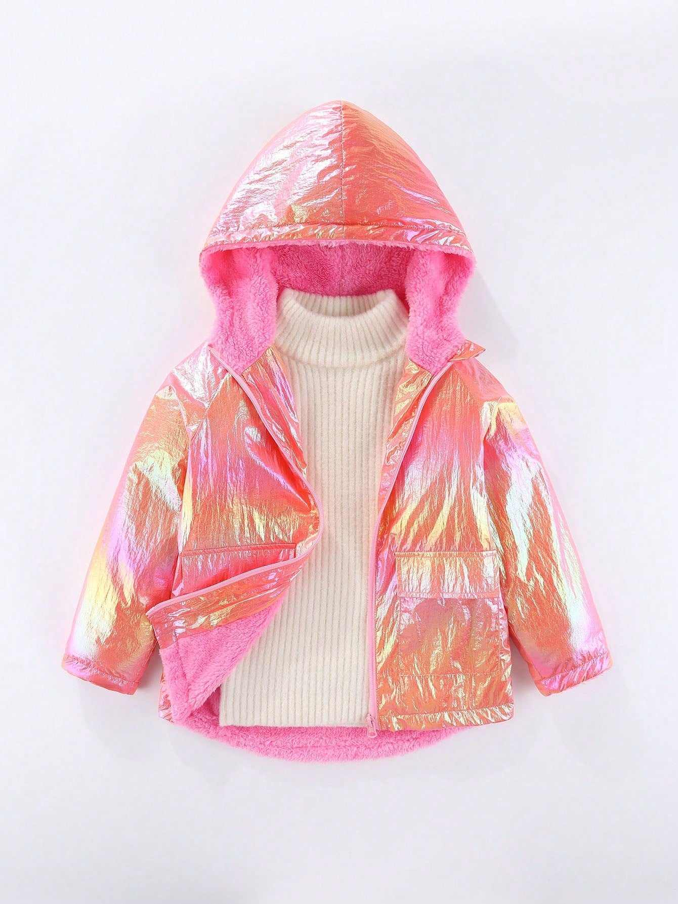 Girls' Colorful Fleece Lined Hooded Coat