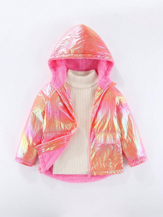 Girls' Colorful Fleece Lined Hooded Coat