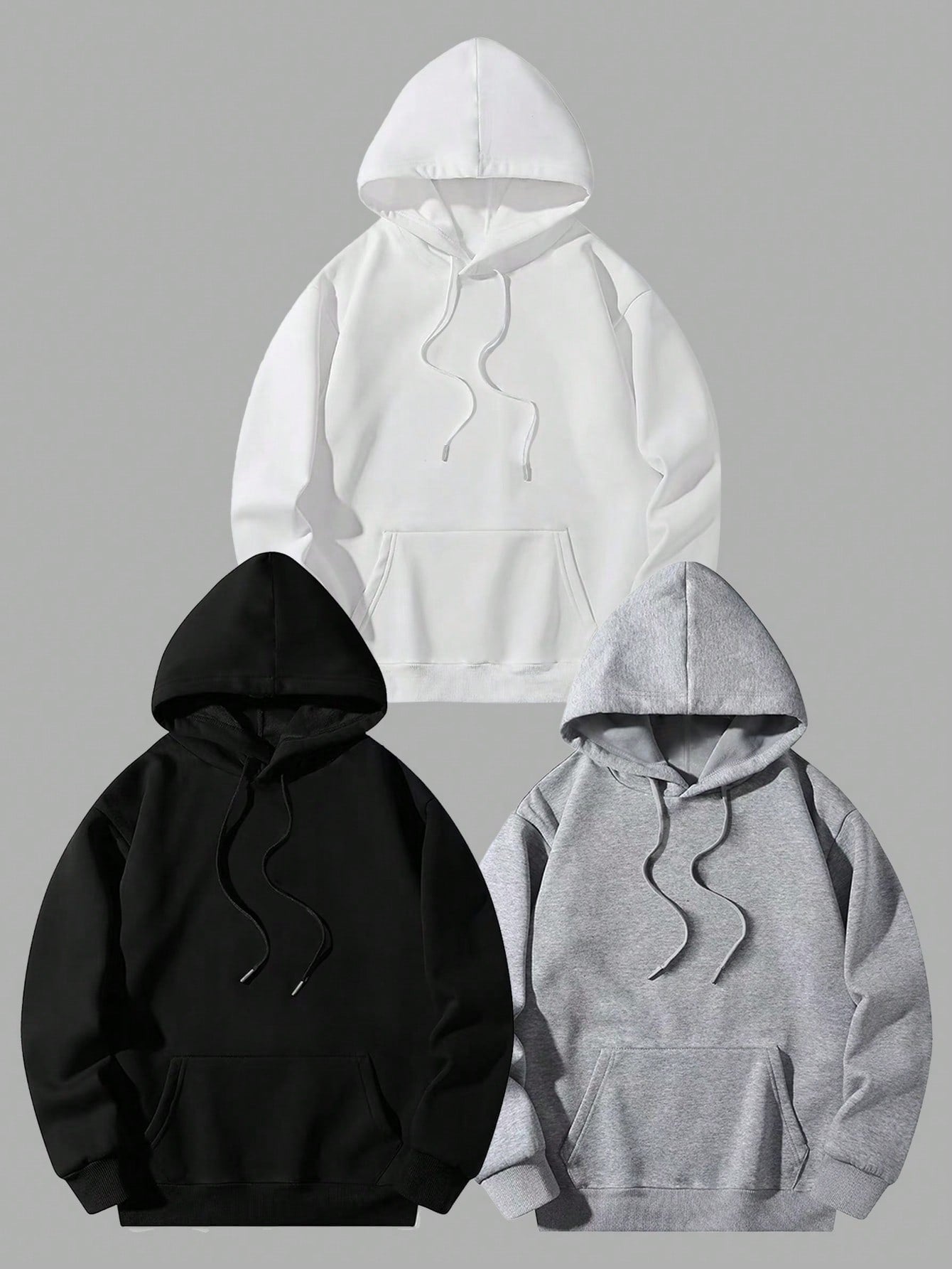 Men's Loose-Fit Solid Color Sweatshirt With Drawstring Hood