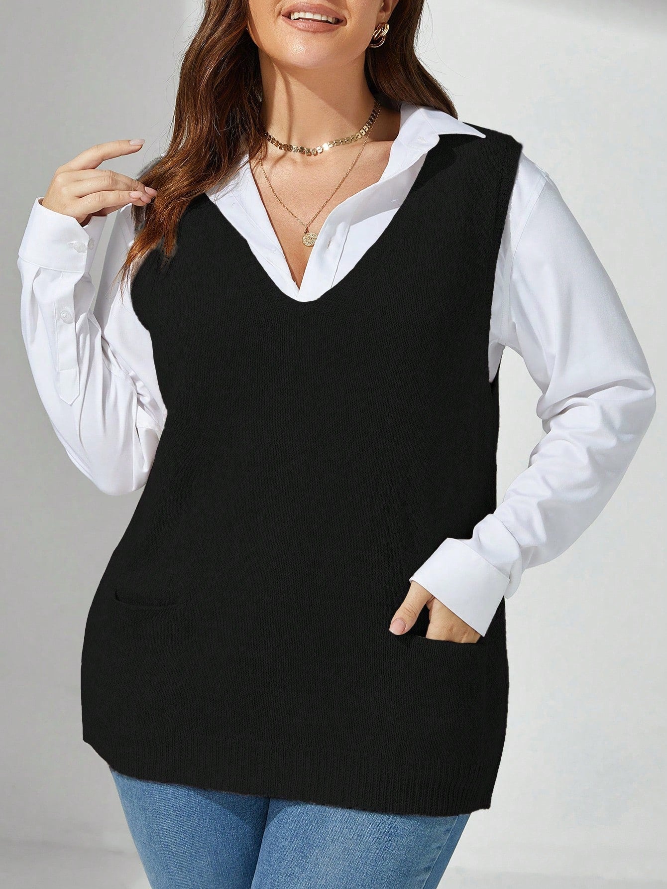 Plus Size V-neck Sweater Vest Without Shirt