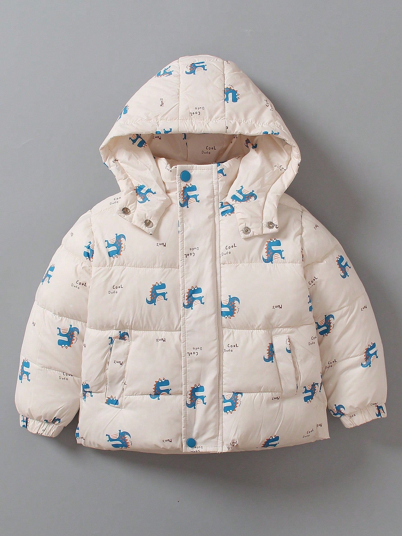 Toddler Boys' Cartoon & Letter Printed Hooded Padded Coat