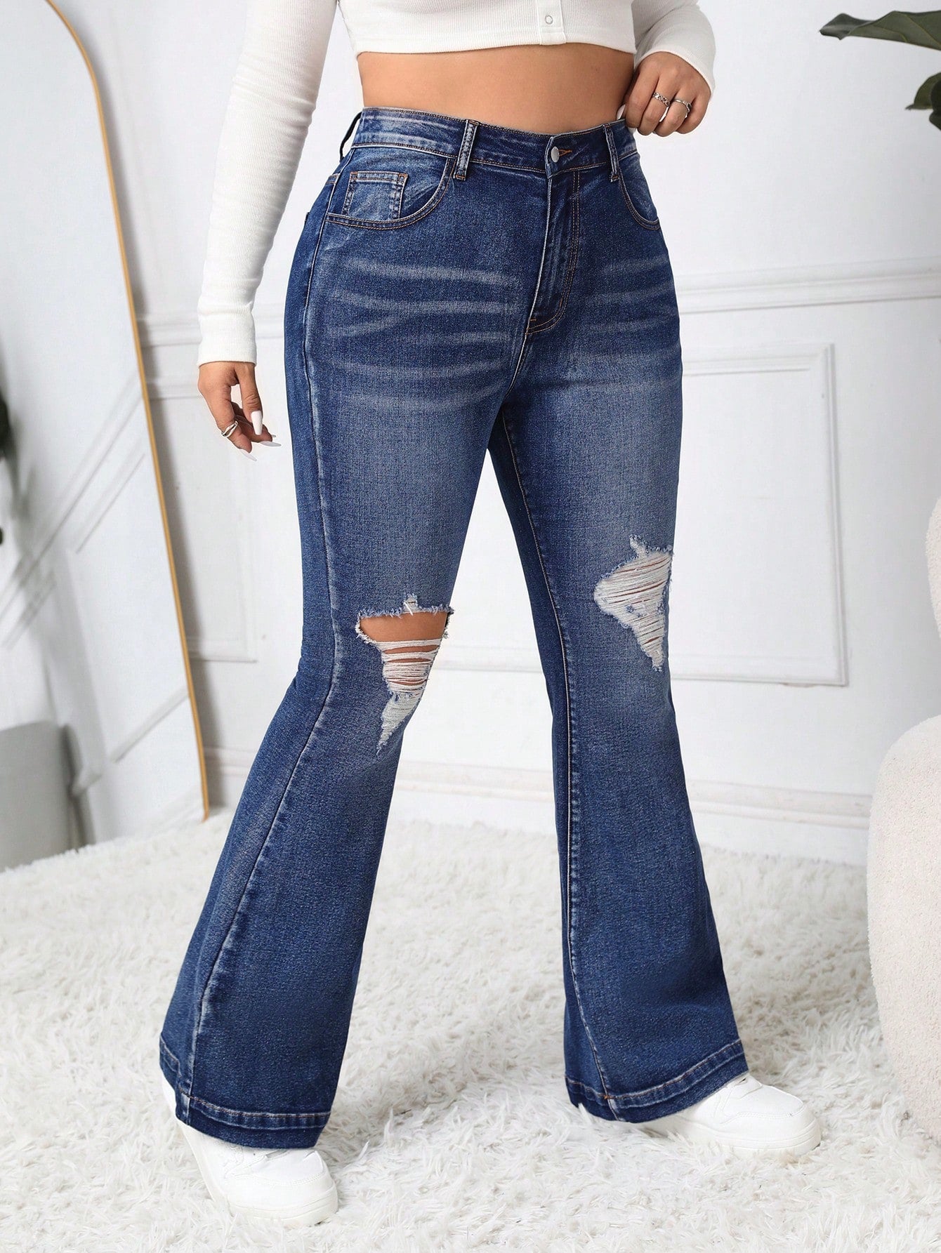 Plus Size Distressed Flared Jeans