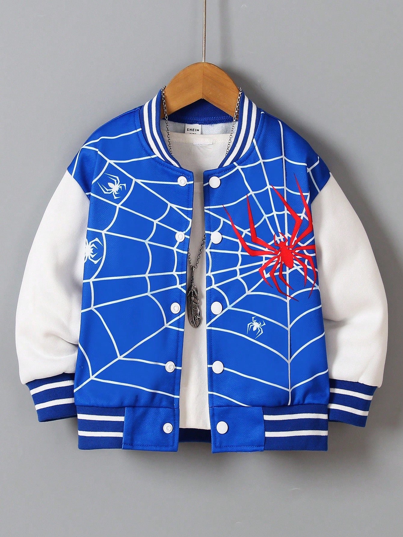 Young Boy Casual Contrast Color Long Sleeve Spider Print Pattern Jacket