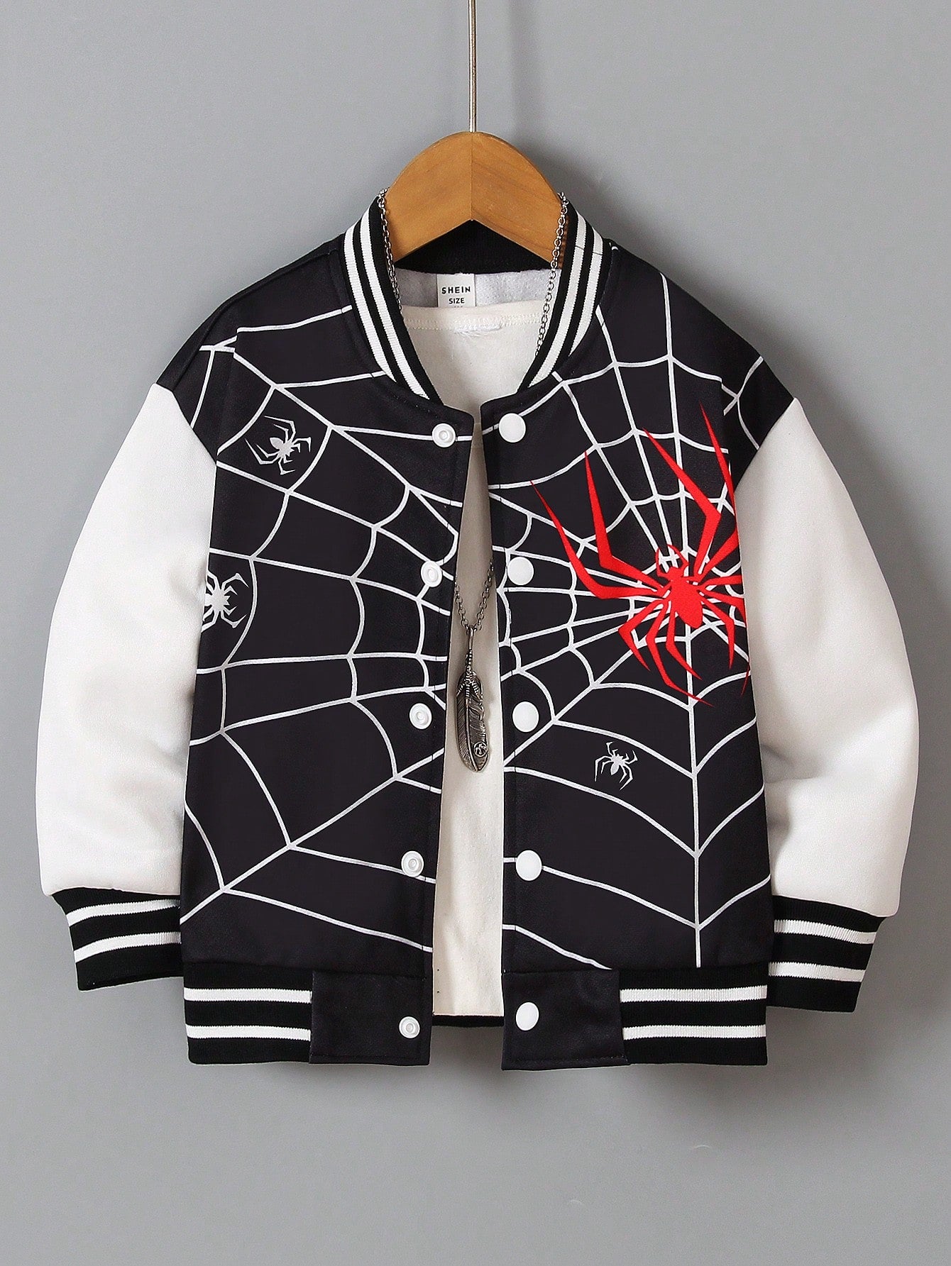 Young Boy Casual Contrast Color Long Sleeve Spider Print Pattern Jacket