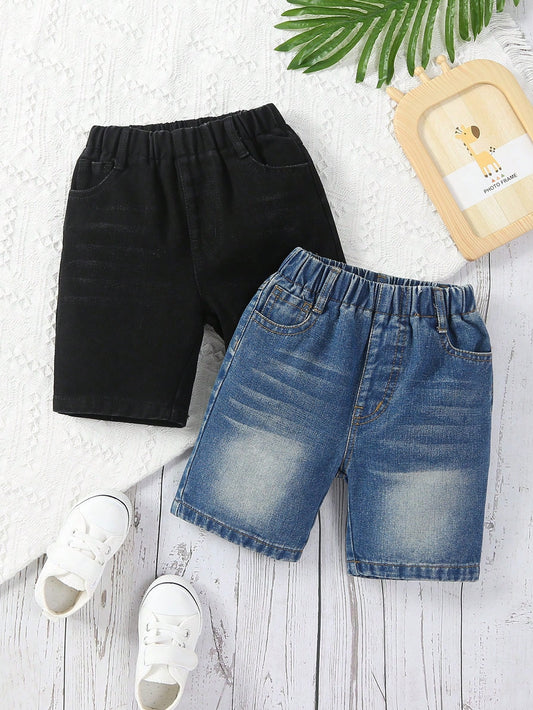 Young Boy Toddler Boys' Vintage Basic Simple Loose Fit Comfortable Denim Shorts 2pcs/Set