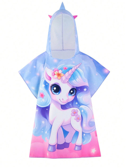 Young Girl Unicorn Printed Hoodie Cardigan