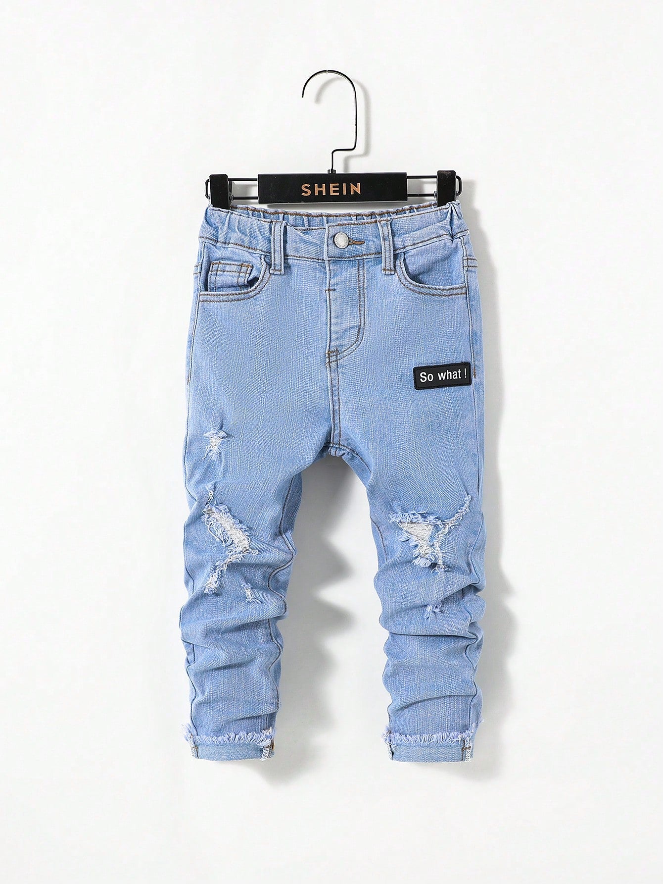 Young Boy Letter Patched Ripped Jeans