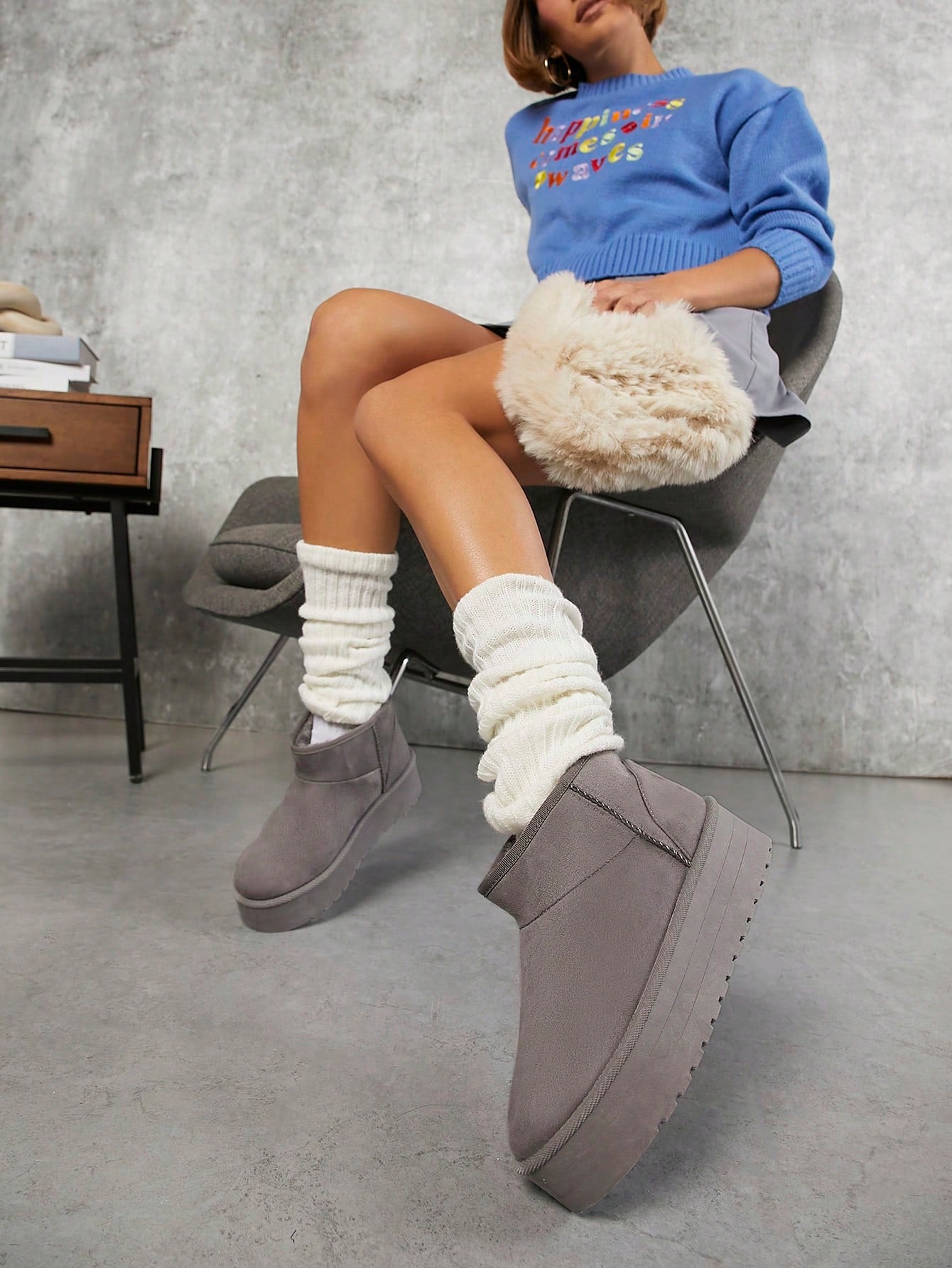 Pull-On Faux Suede Flatform Booties