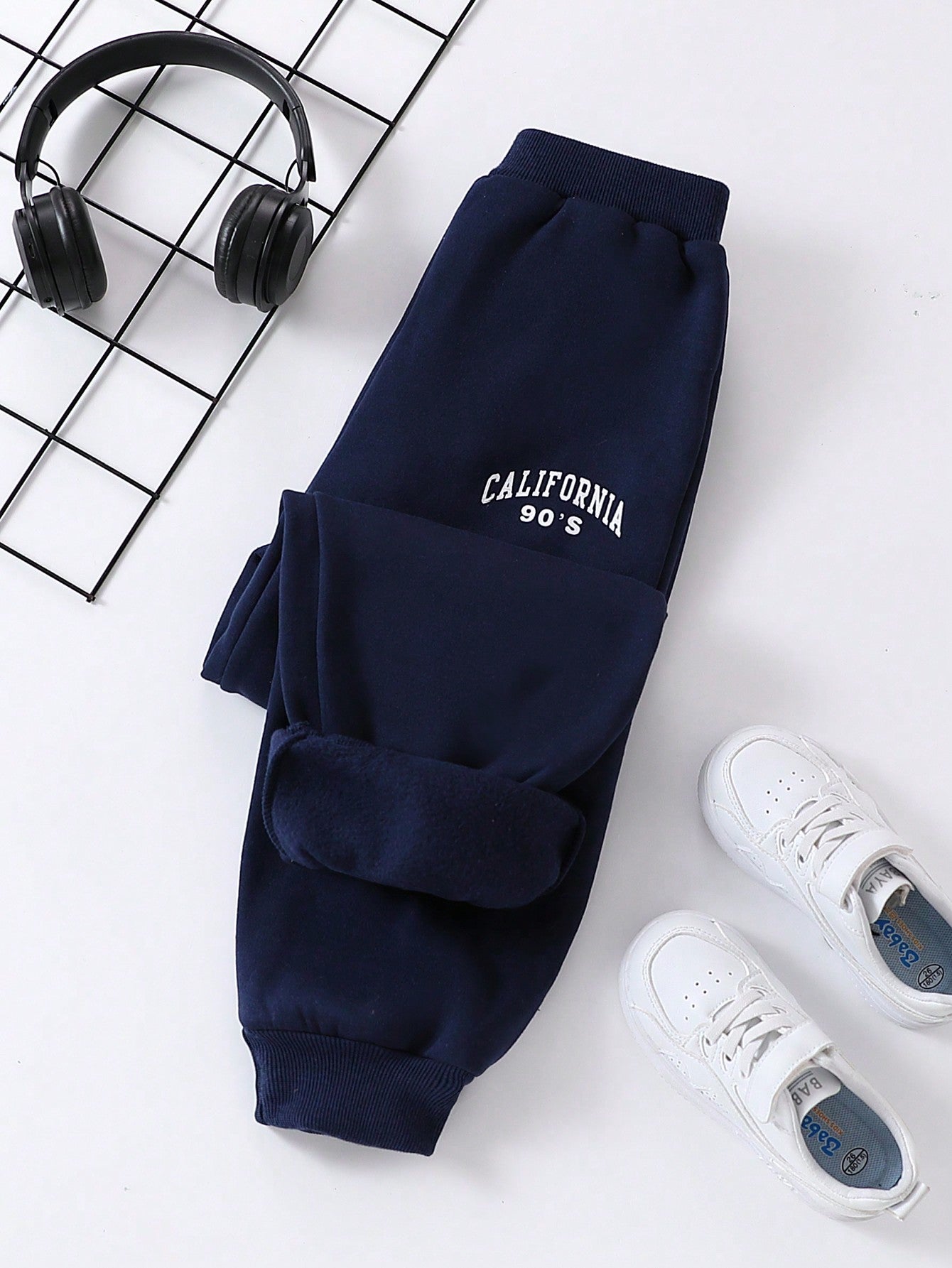 Tween Boy Casual Letter Printed Knitted Sweatpants, Thermal Lined, Autumn/Winter