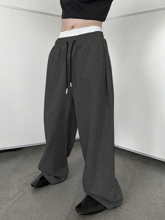 Men's Casual Wide Leg Pants With Drawstring Waist, Ideal For Day Wear Or Lounge