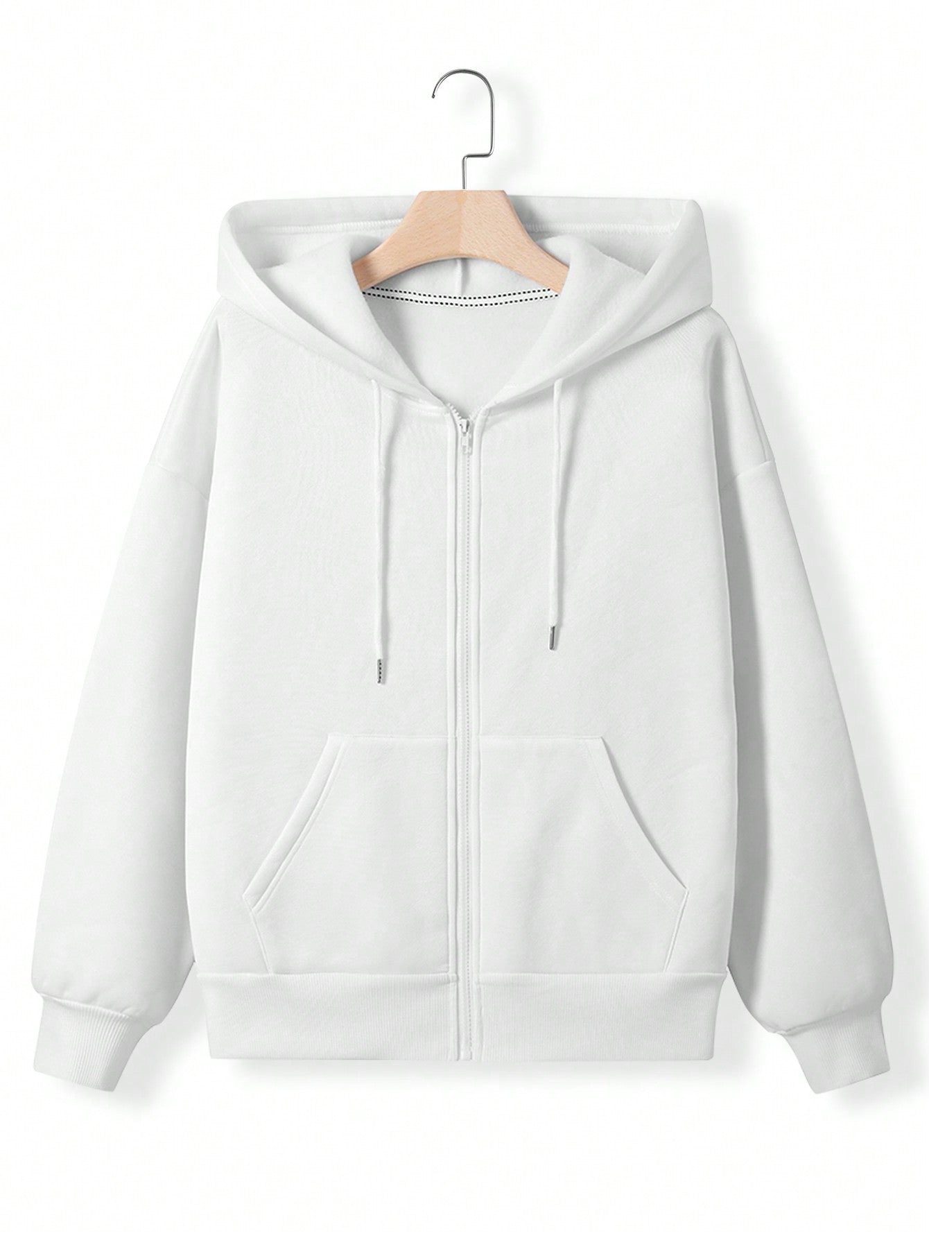 Zip Up Drop Shoulder Drawstring Thermal Lined Hoodie