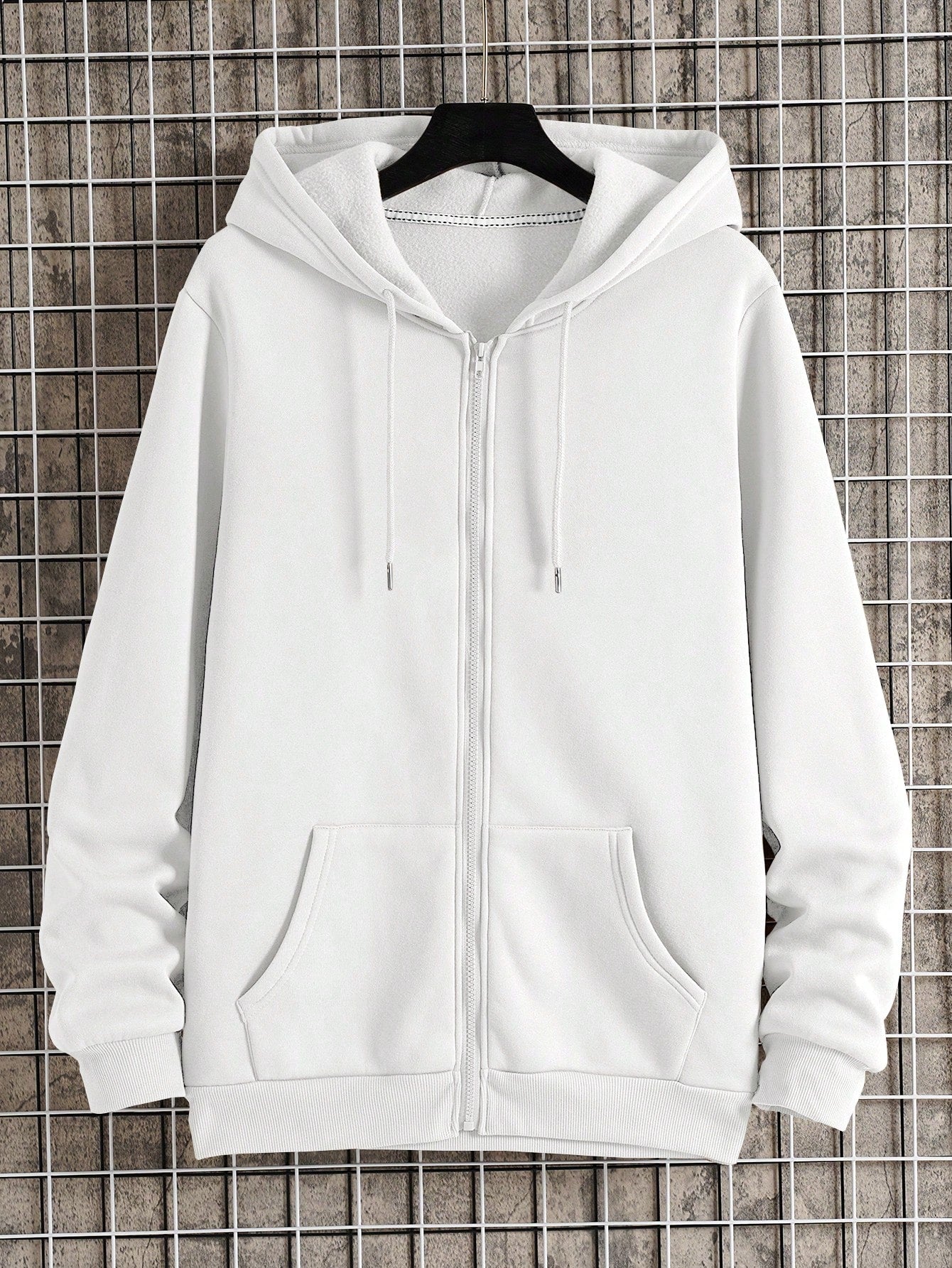 Men Zip Up Drawstring Thermal Hoodie