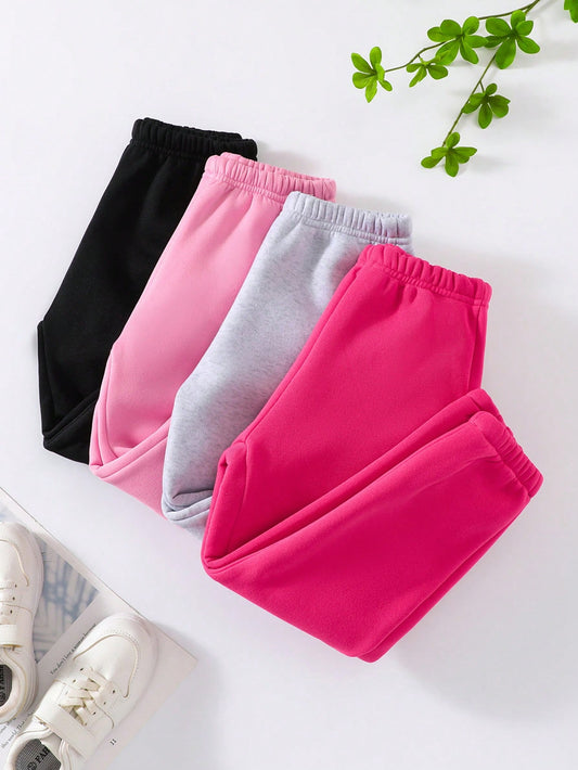 Young Girl Simple And Versatile 4pcs/Set Street Style Long Pants And Sweatpants For Fall/Winter