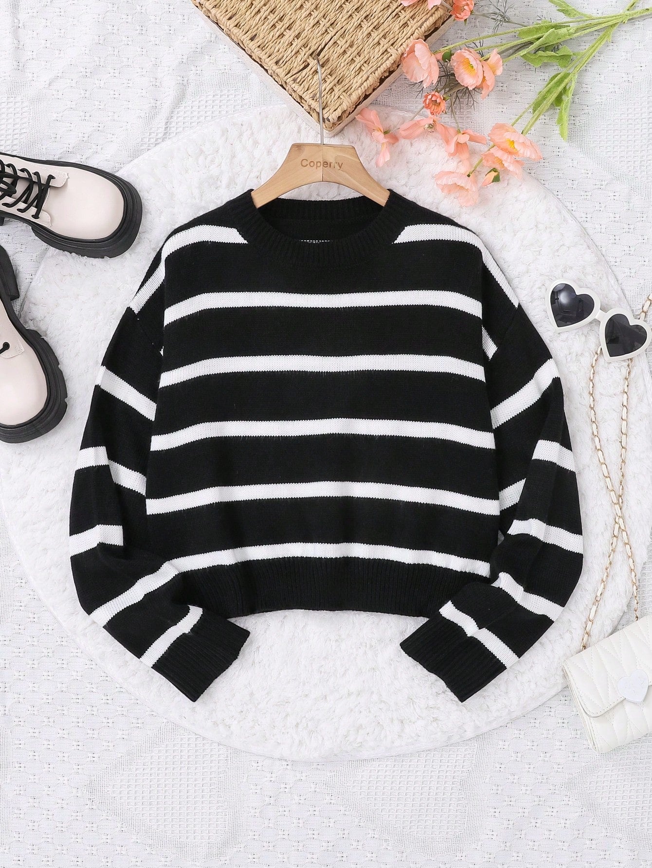 Teen Girls' Casual Loose Fit Round Neck Striped Pullover Sweater With Contrast Colors