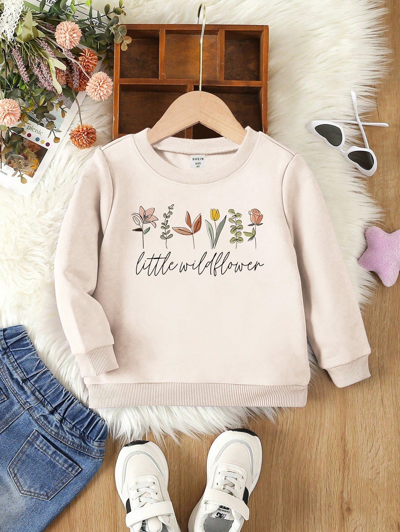 Young Girl 1pc Casual Plant Printed Sweatshirt For Autumn/Winter