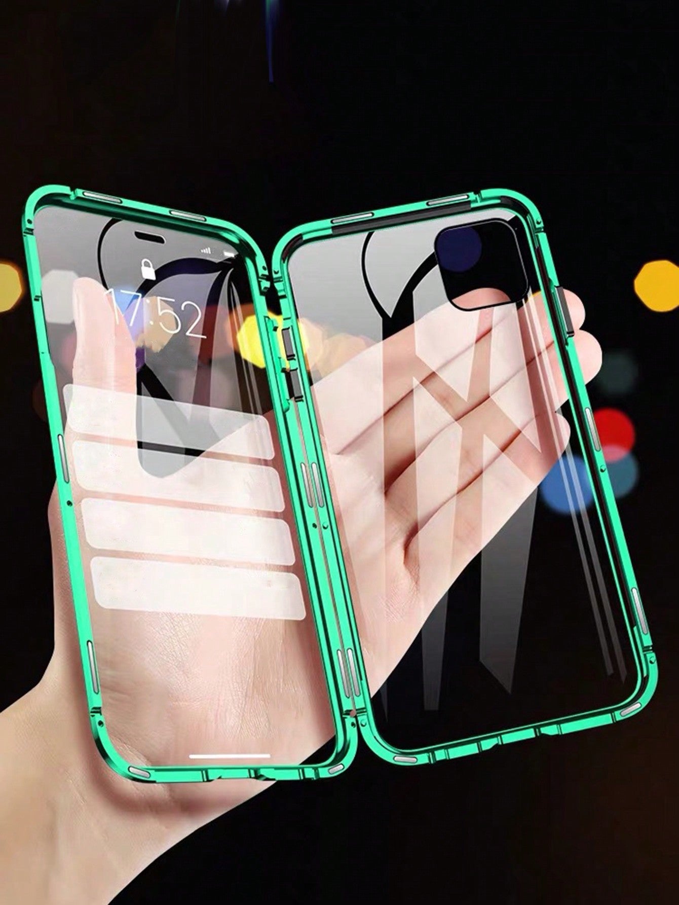 Double-Sided Magnetic King Glass Flip Phone Case Compatible With Apple 15 14 13 12 11 XS XR X 7 8Plus Pro Max, With Metallic Bumper Edge & Anti-Drop Function