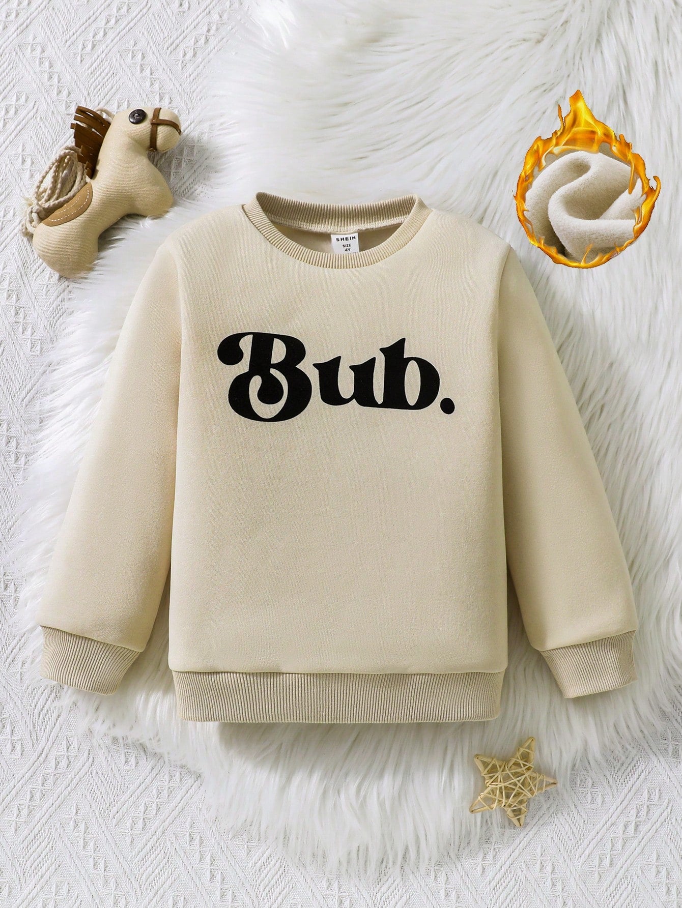 Young Boy Letter Graphic Thermal Lined Sweatshirt