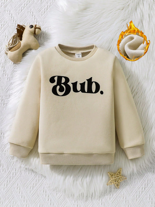 Young Boy Letter Graphic Thermal Lined Sweatshirt