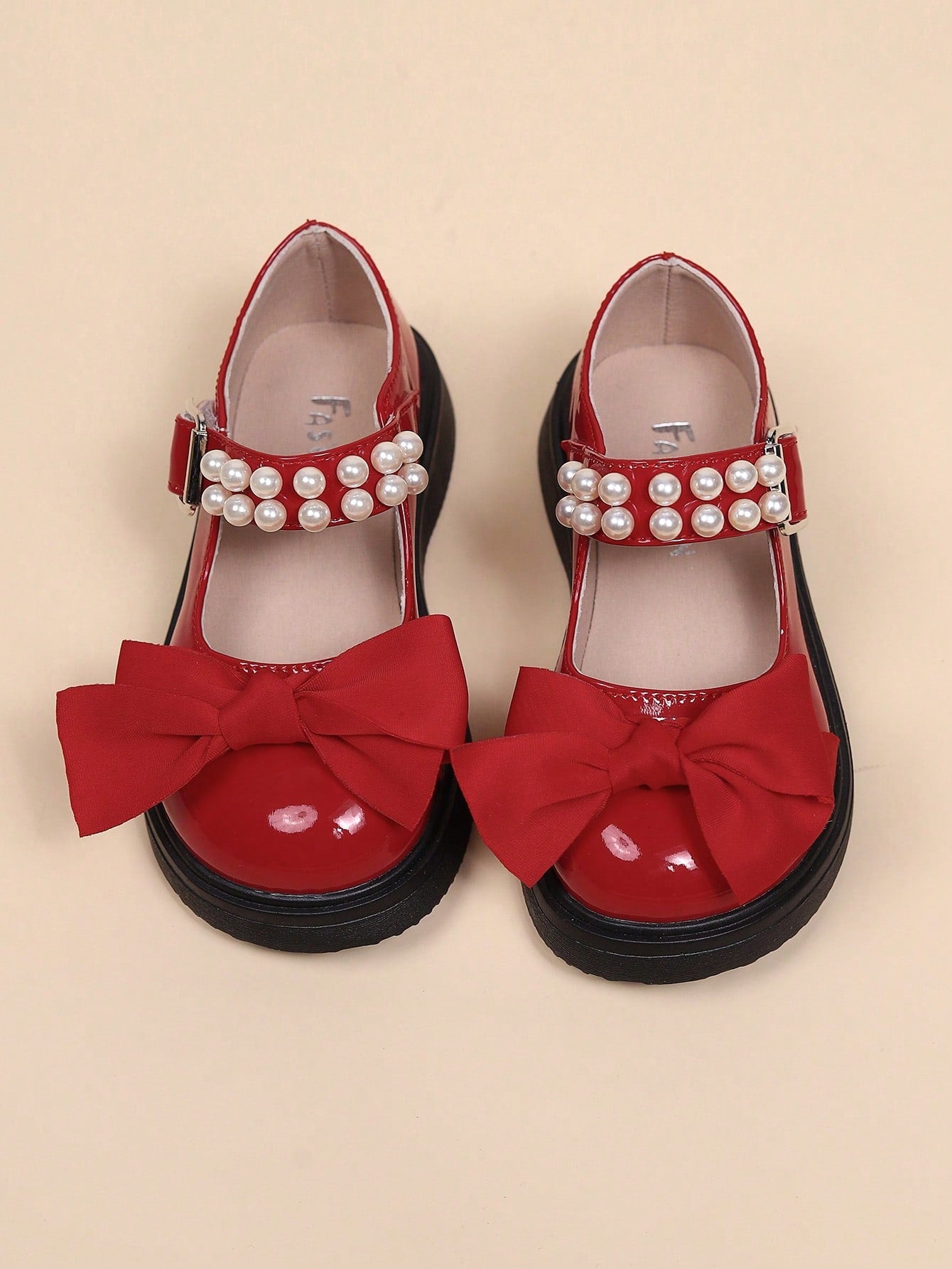 Girls And Children Pearl Bow Decoration Bright Leather Fashionable Princess Lady Leather Shoes Flat Shoes