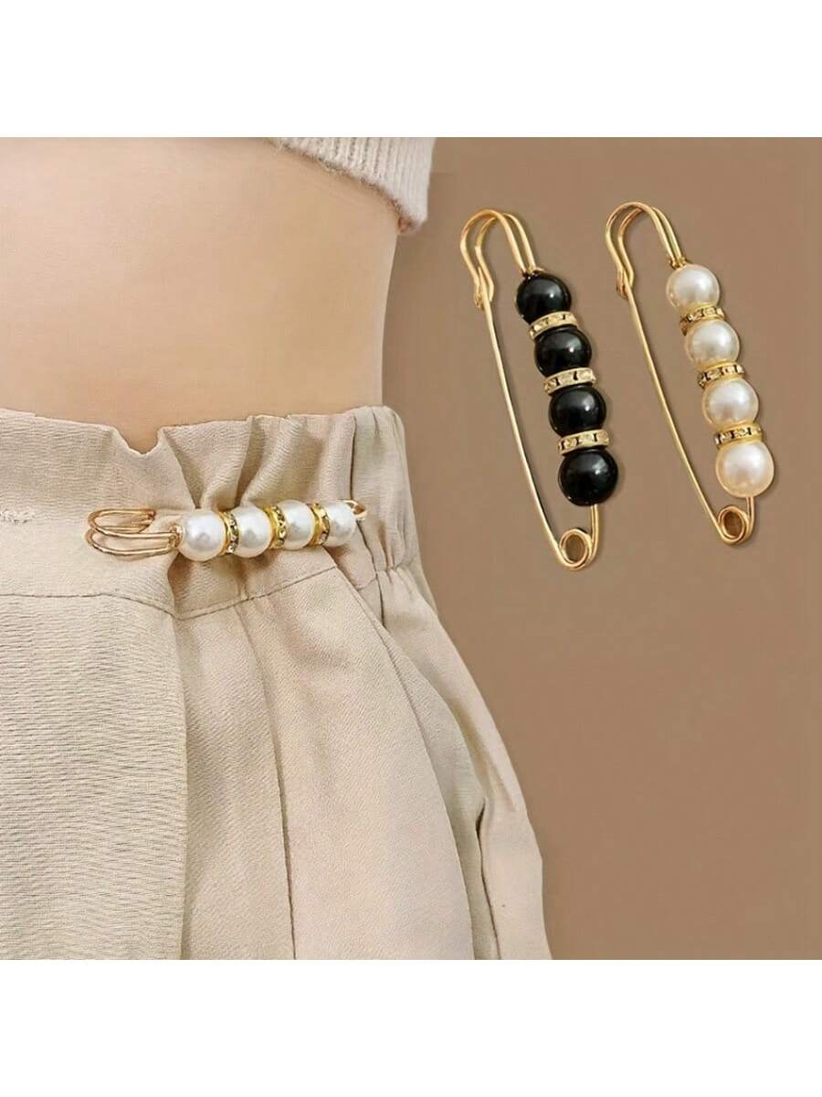 1pc Sweater Shawl Clip With Faux Pearl For Clothing, Dress, Skirt, Waist Decor, Women's Safety Pin