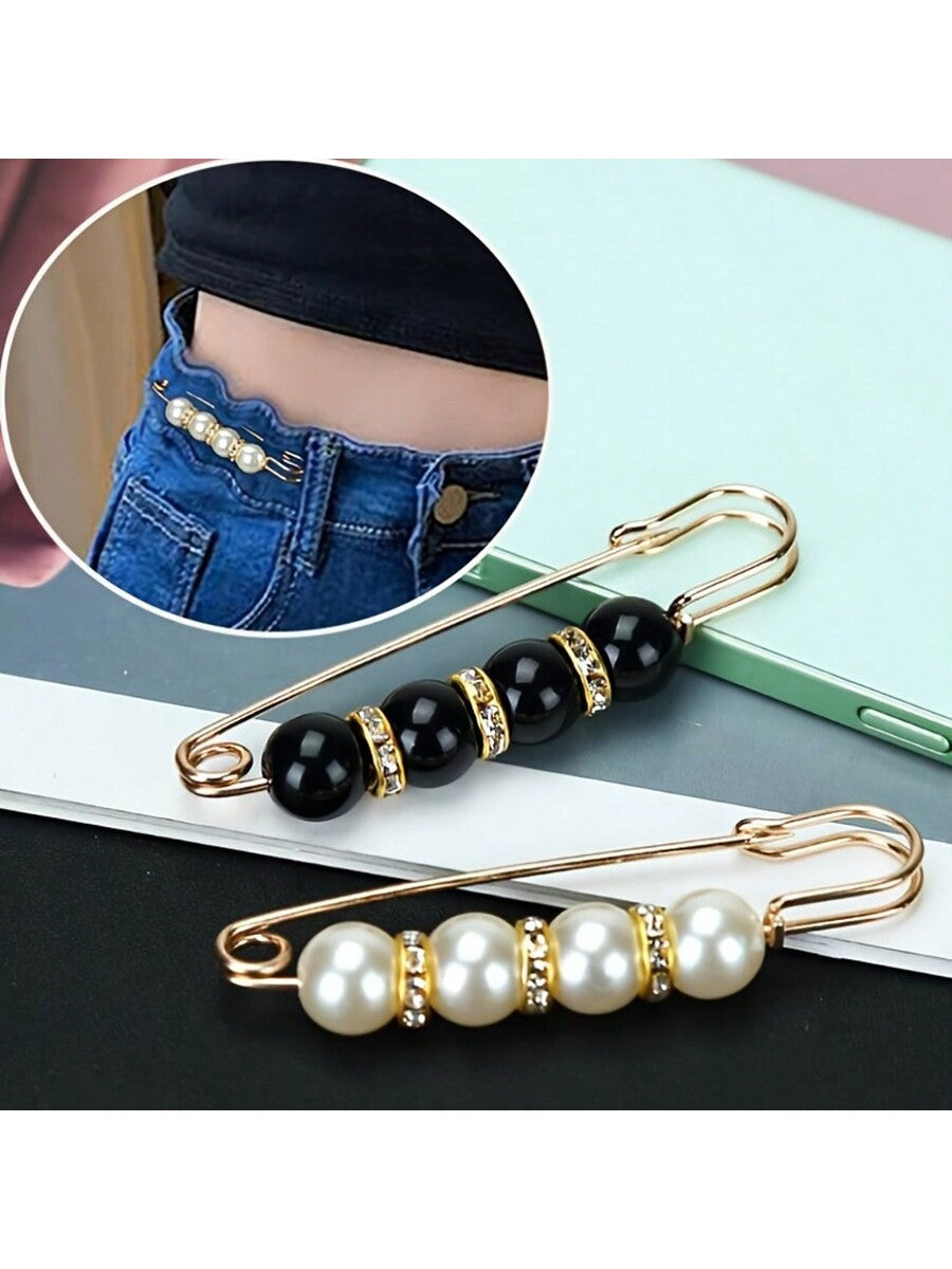 1pc Sweater Shawl Clip Faux Pearl Decor Clothing Dress Waist Ornament Collar Brooch Pin For Women