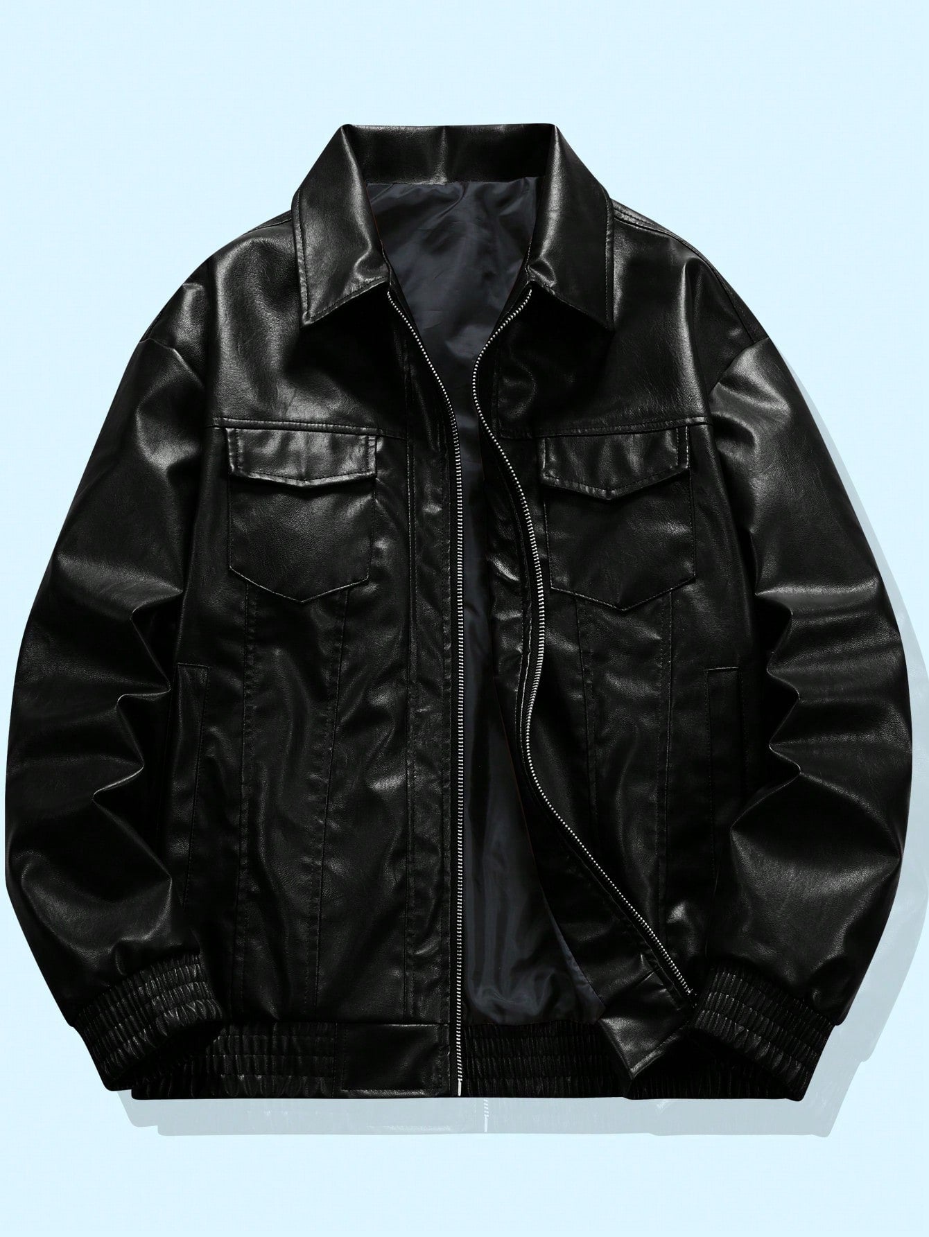 Men's Casual Solid Color Zipper Front Jacket With Flap Pockets