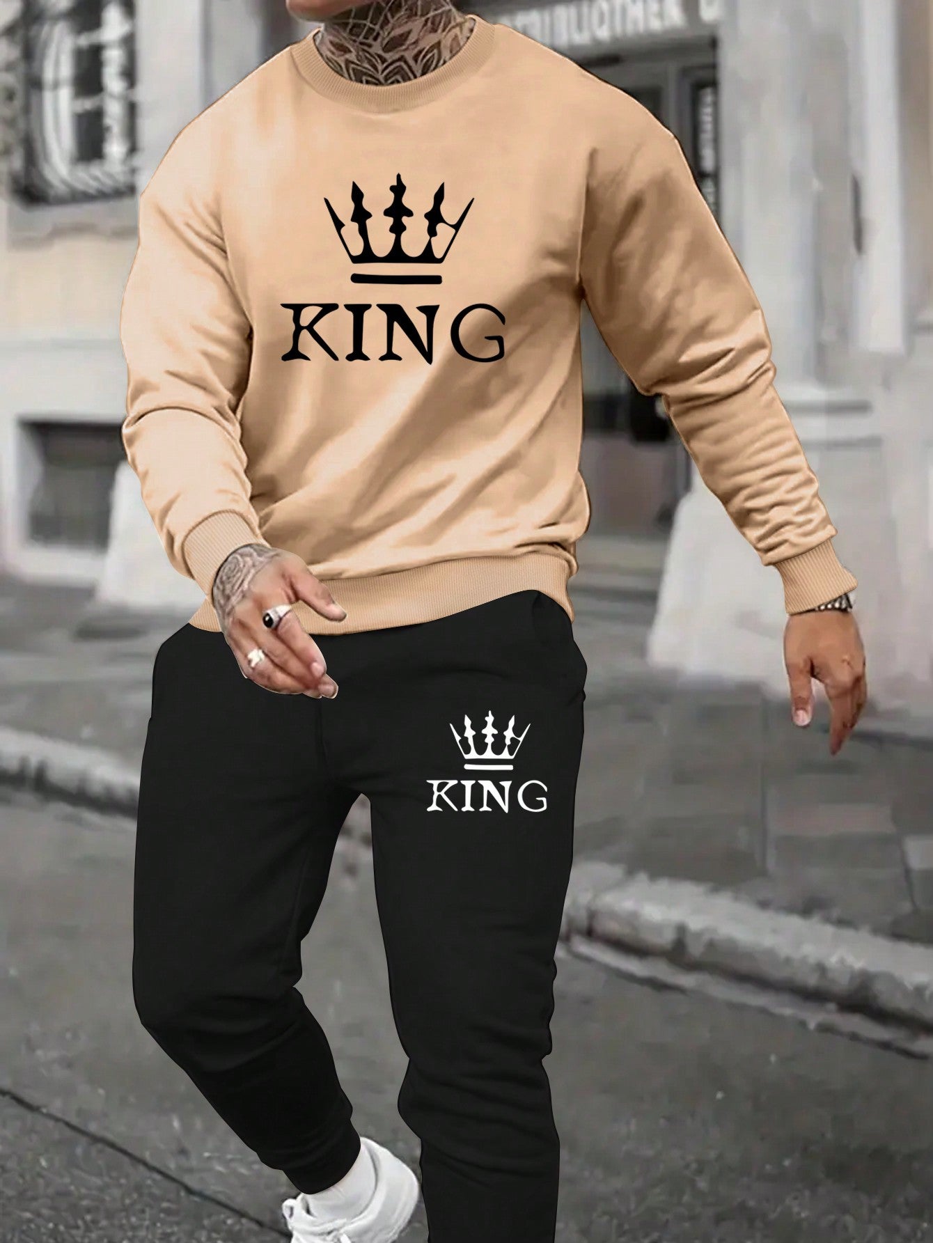 Men Crown & Letter Graphic Sweatshirt & Sweatpants