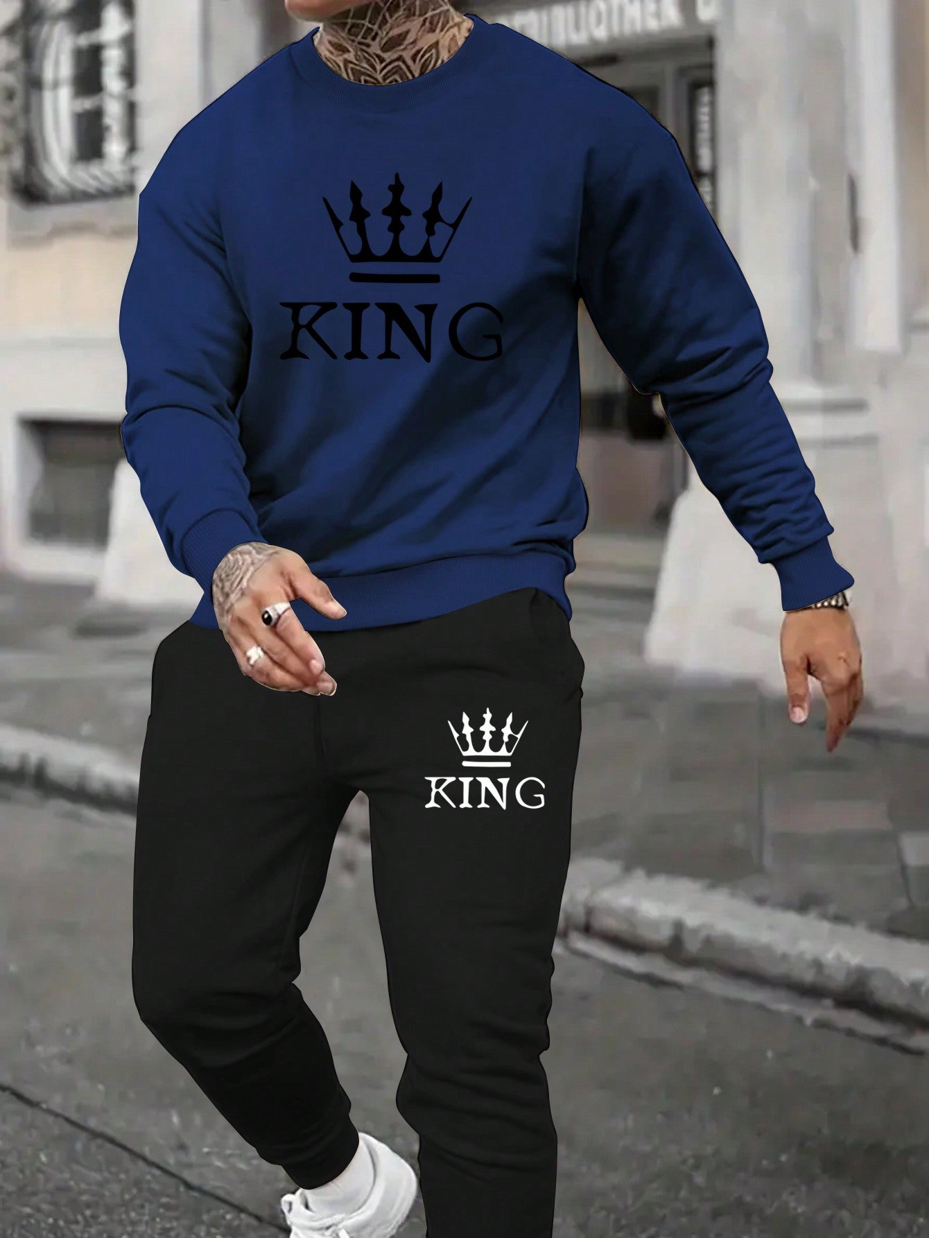 Men Crown & Letter Graphic Sweatshirt & Sweatpants