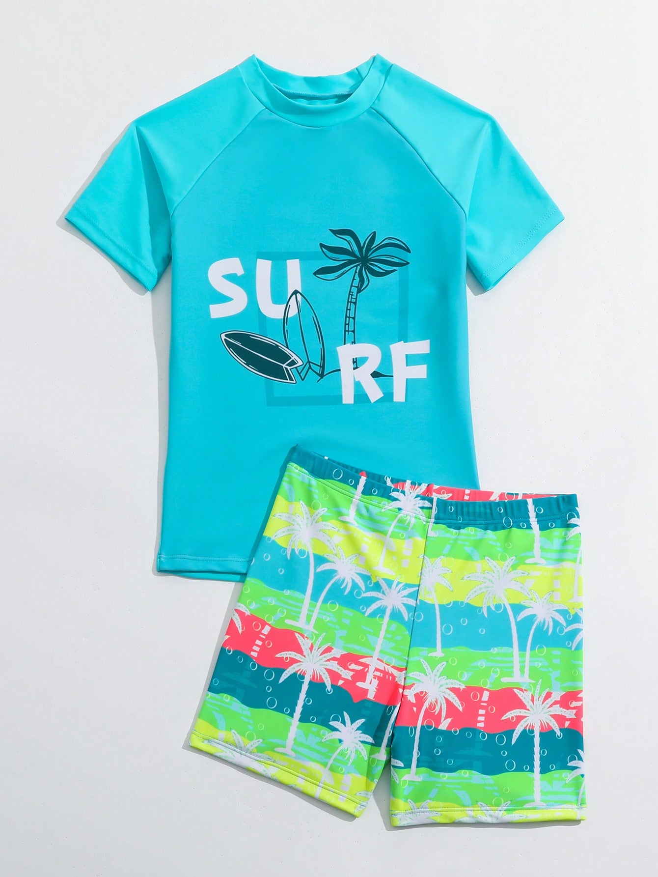 Tween Boy Tropical & Letter Print Swimwear Set, Youth