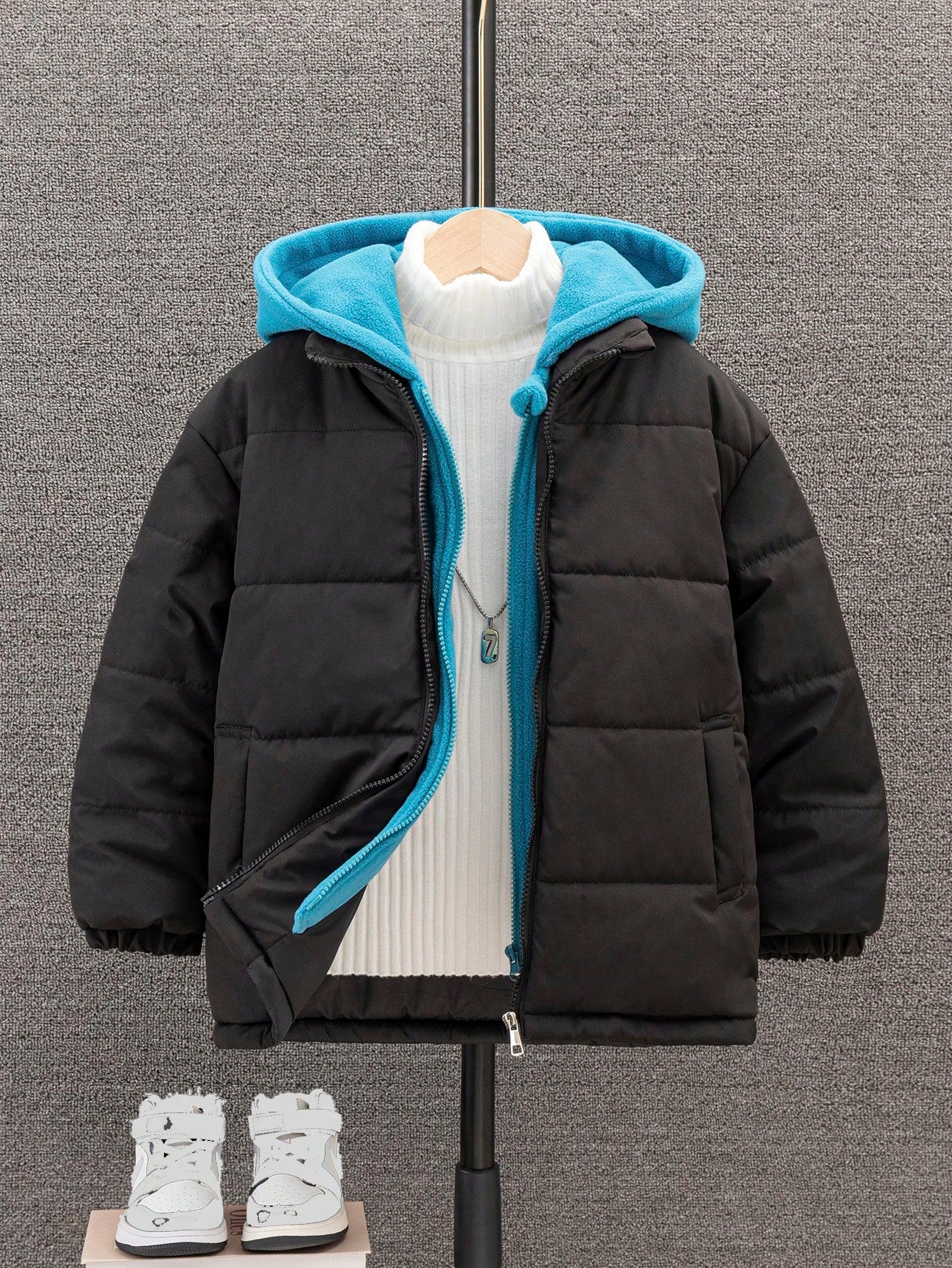 Boys' Casual 2 in 1 Hooded Warm Jacket For Fall/winter, Home And Outdoor