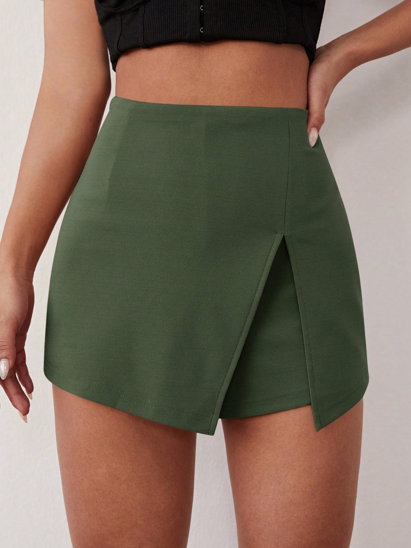 Solid Split Hem Skort