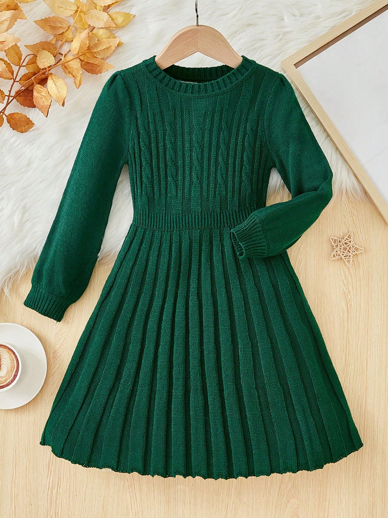 Young Girl Cable Knit Sweater Dress