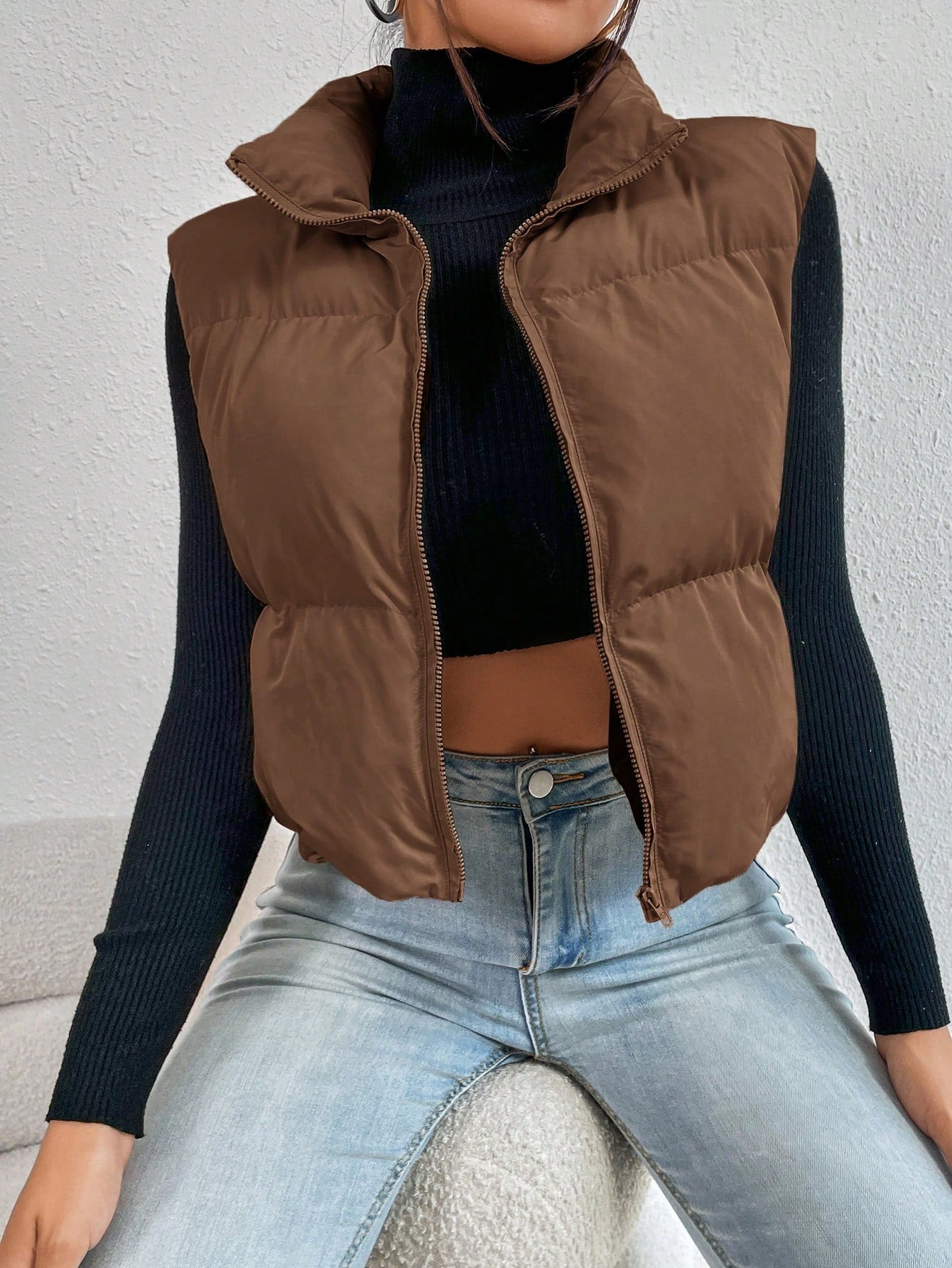 Spring Outfits Zip Up Puffer Vest Coat