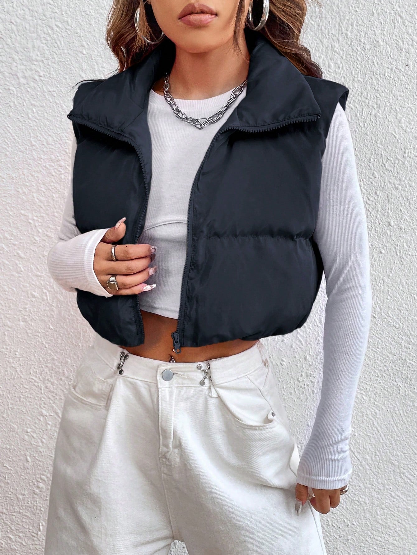 Zipper Front Vest Puffer Coat