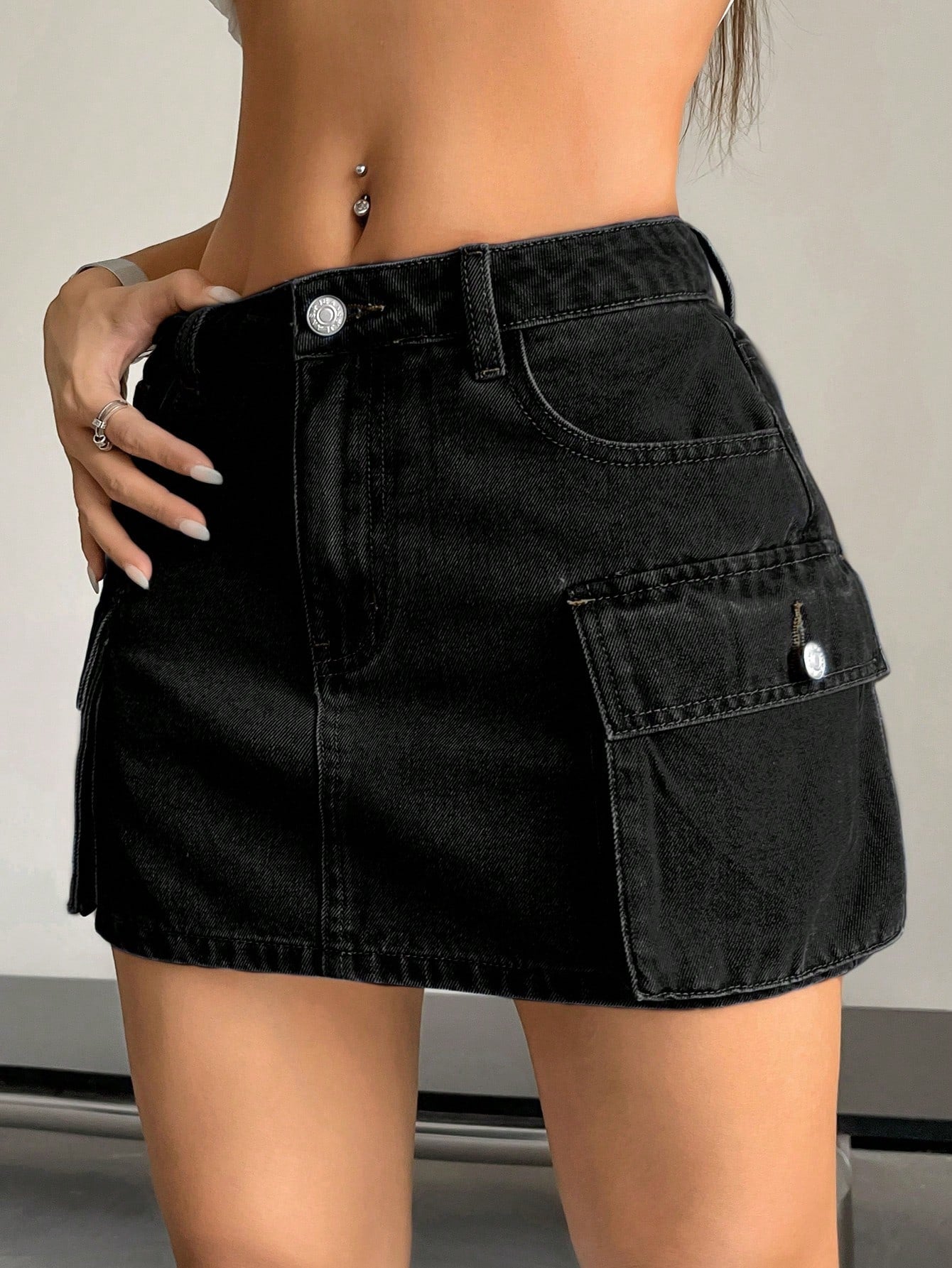 Women's Summer Solid Color Cargo Denim Skirt