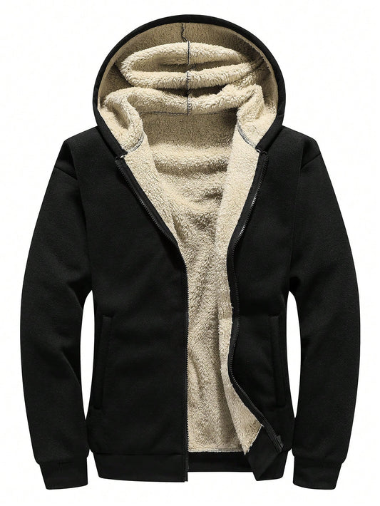 Men Zip Up Thermal Lined Hooded Jacket