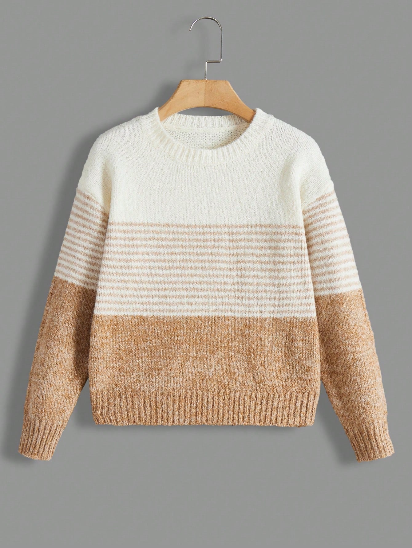 Tween Girl Striped Pattern Colorblock Drop Shoulder Sweater