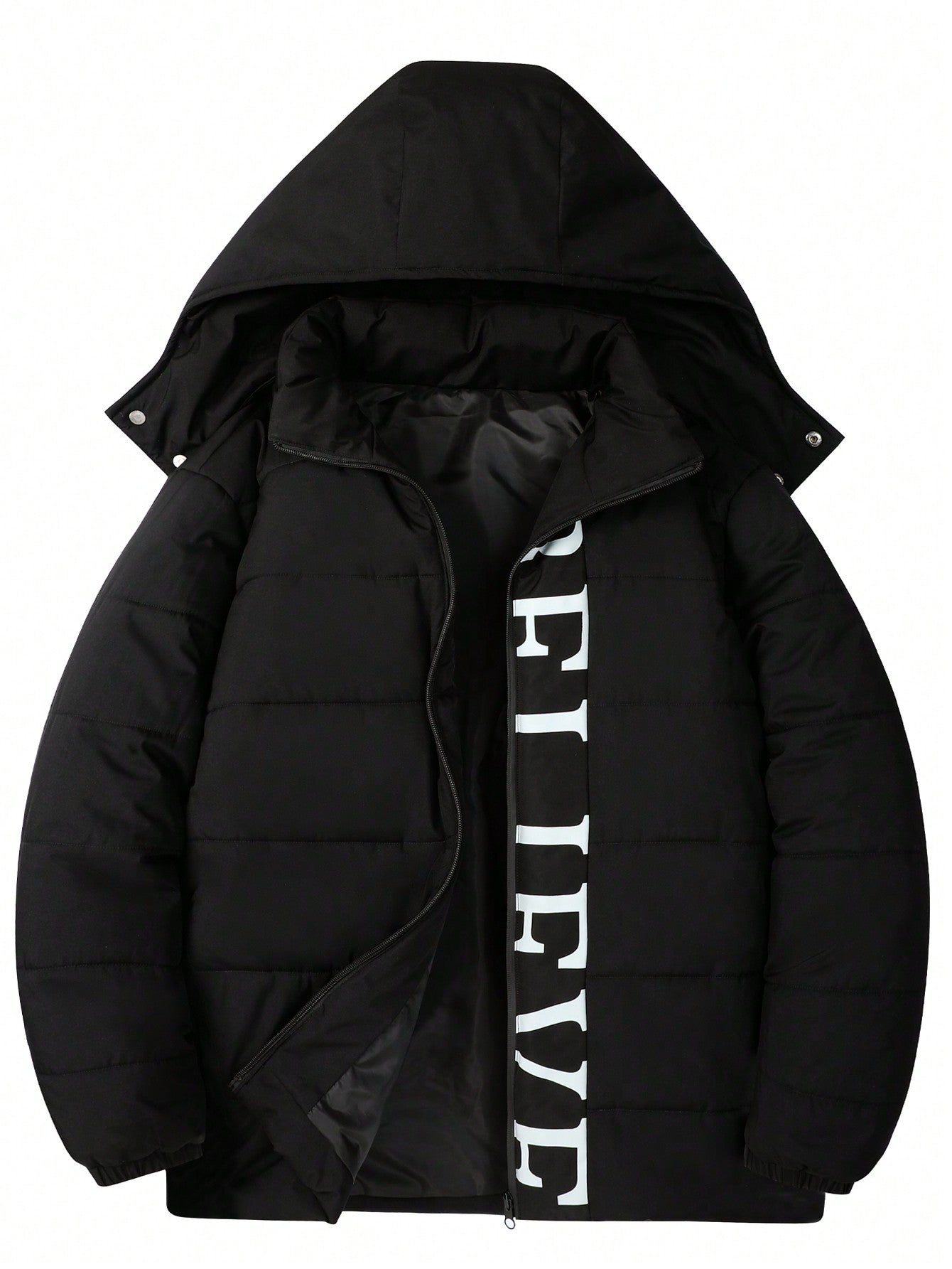 Men's Loose-Fit Hooded Quilted Jacket With Letter Print