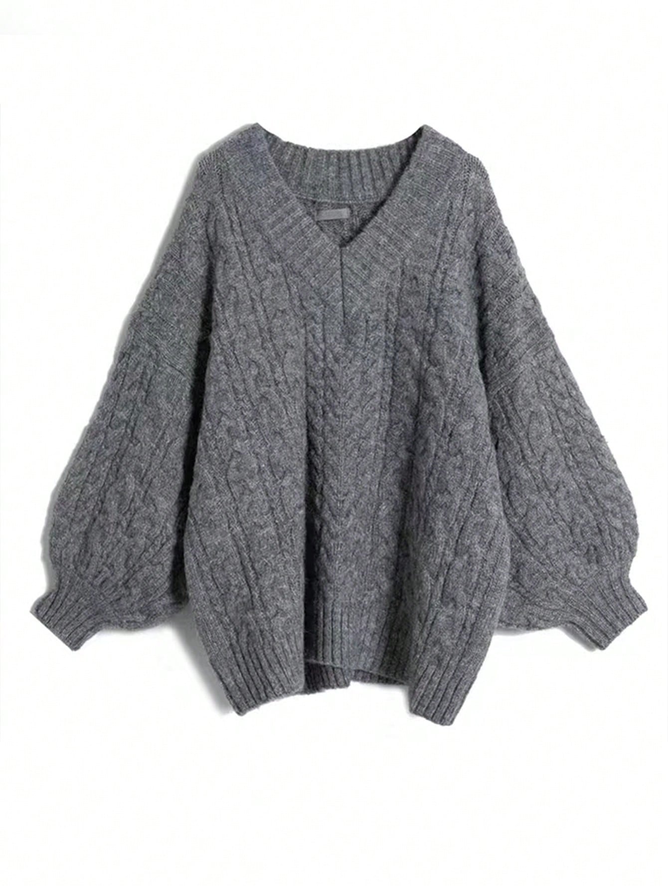 Plus Size Women's V-Neck Drop Shoulder Loose Sweater