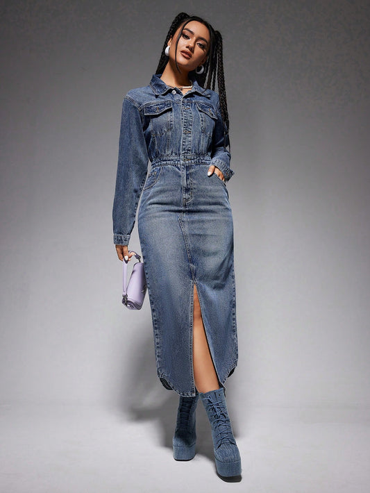 Women's Denim Split Hem Dress