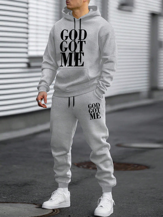 Men's Letter Print Hoodie And Pants Set