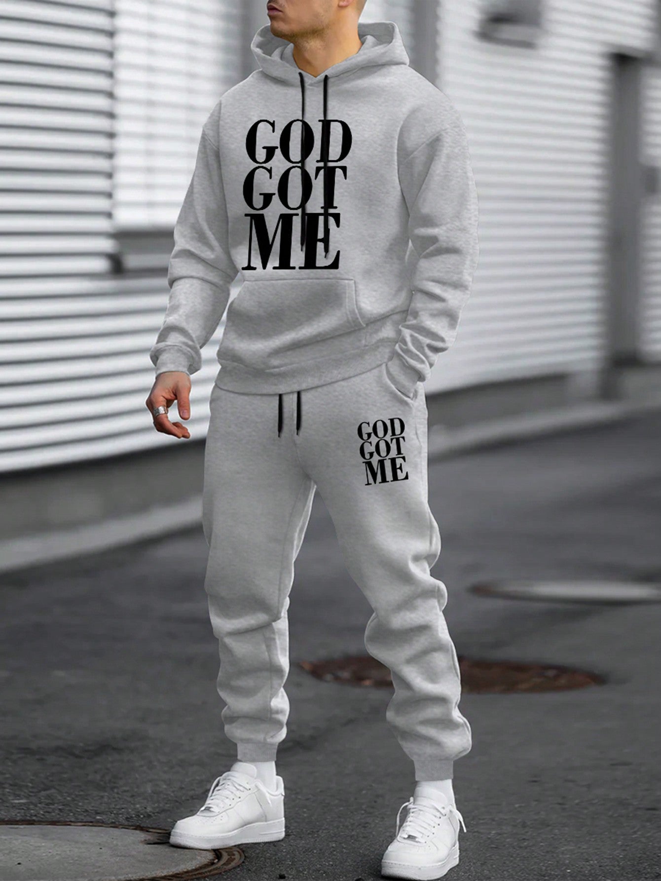 Men's Slogan Print Hoodie And Jogger Pants Set