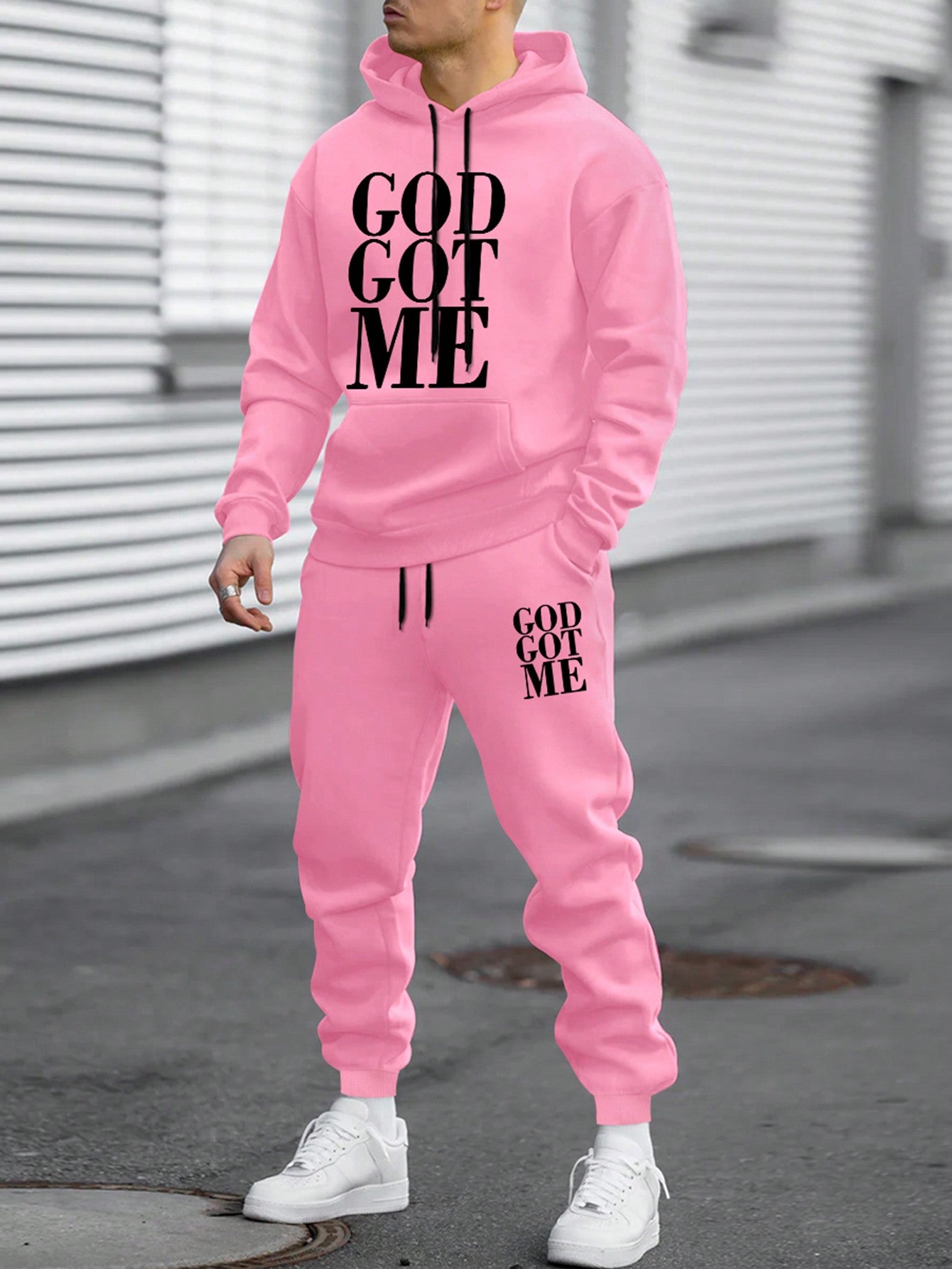 Men's Slogan Print Hoodie And Jogger Pants Set