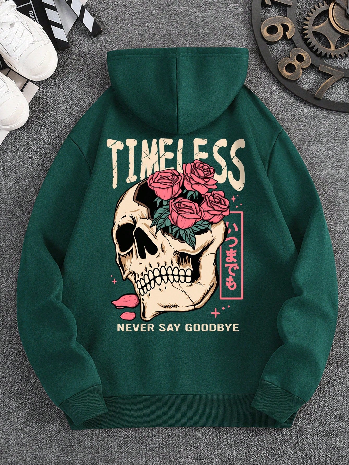 Men's Hoodie With Slogan And Skull Print Pattern