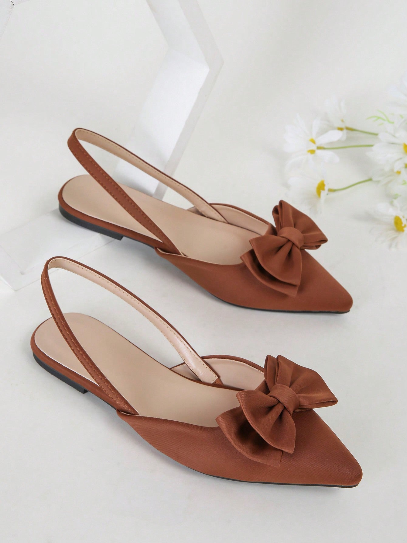 Women's Purple Flat Shoes With Bow-Knot Decoration, Pointed Toe, Slip-On Style, Suitable For Both Outdoor And Daily Wear