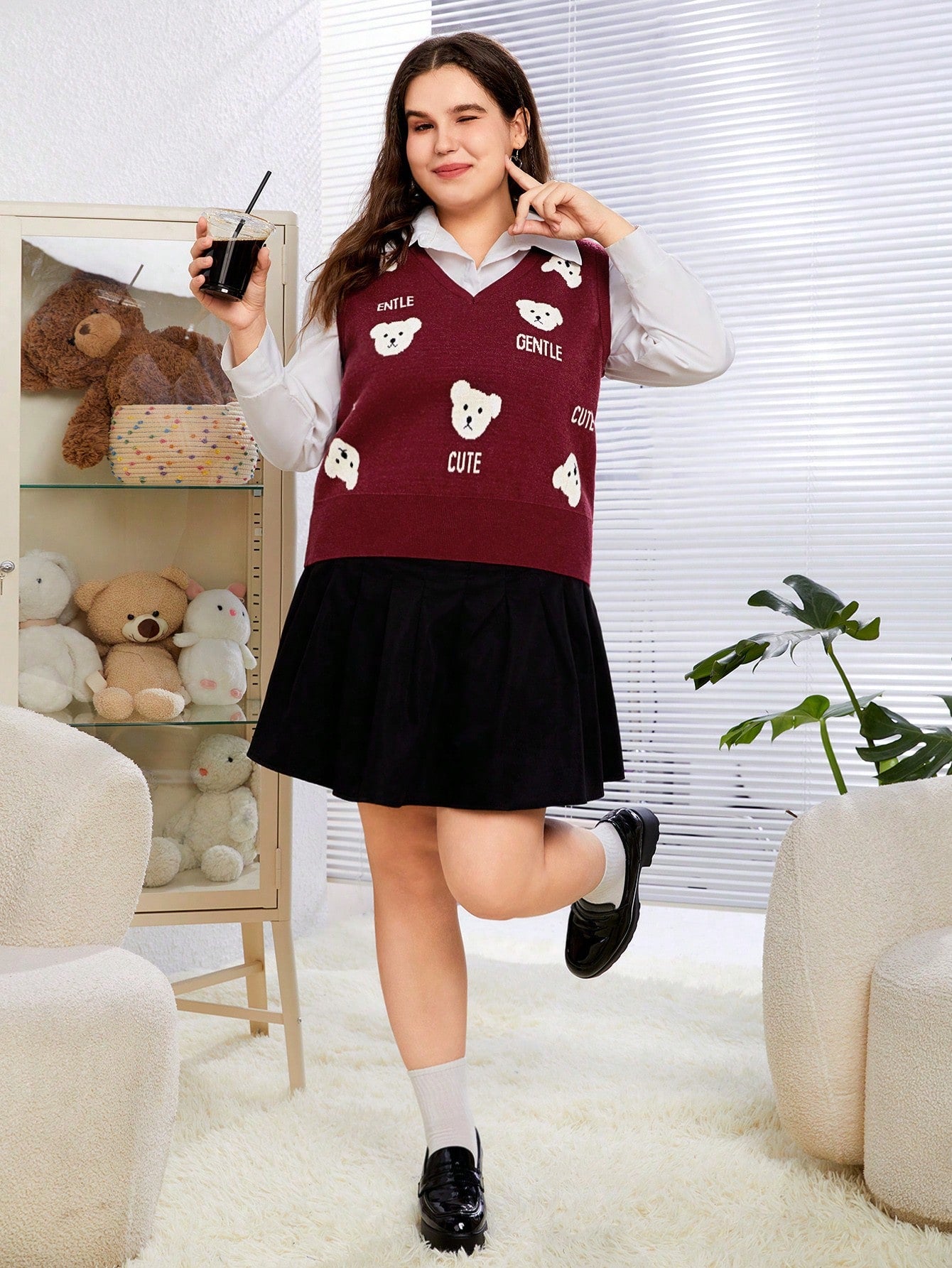 Plus Size Cartoon And Letter Print Sweater Vest Shirt Not Included