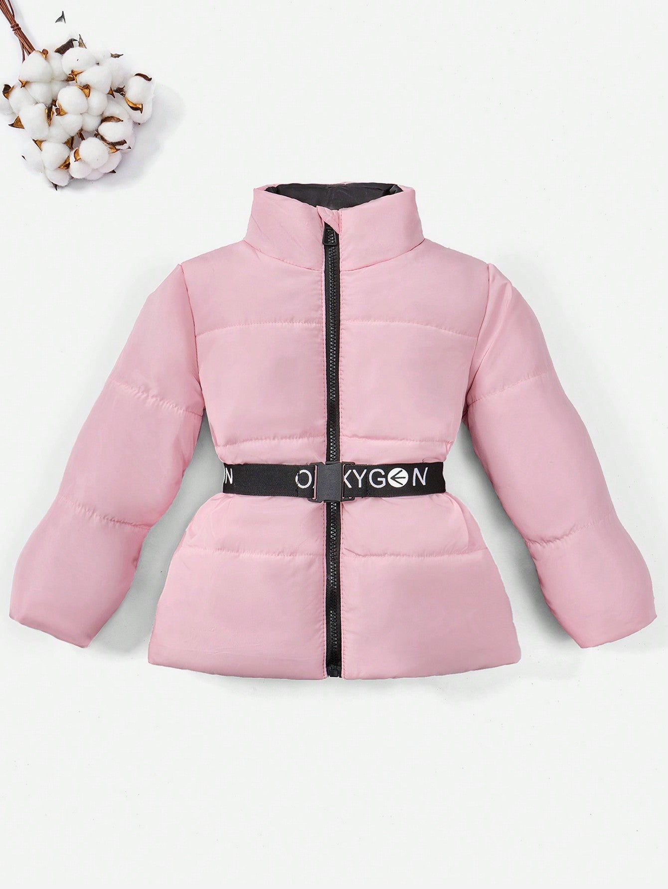 Toddler Girls' Padded Coat With Letter Print & Waist Belt